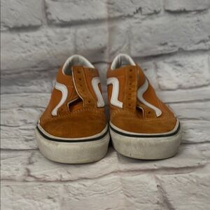 Orange and White Slip-On Sneakers with Bold Stripe